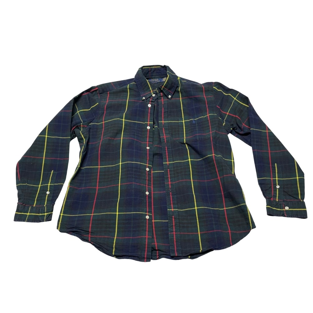 Polo Ralph Lauren Button Down Shirt Mens Large‎ Multicolor Plaid Classic Fit